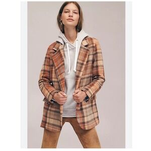 Free People Mari Plaid Blazer Brown Wool Blend Oversized Jacket Medium Preppy